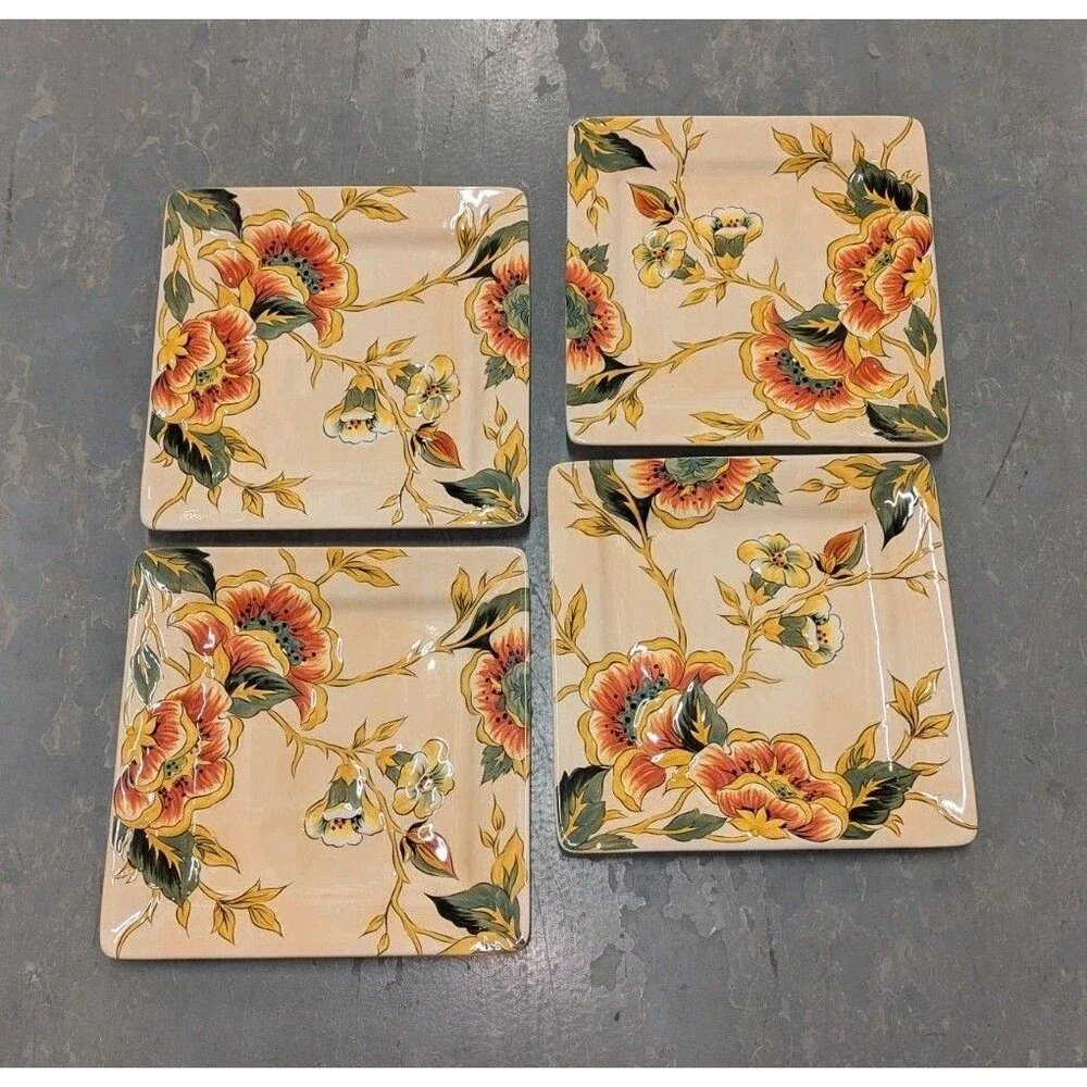 Cottagecore Pier 1 Imports Cassandra Square Dinner Plates Floral Set of‎ 4 10.5